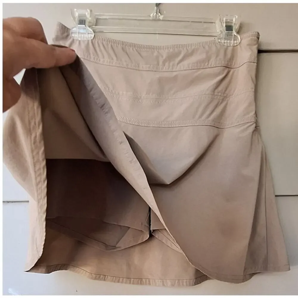 ATHLETA Tan Skort Tennis Mini Skirt Pickle Ball Pocket Athleisure Stretch Sz 6